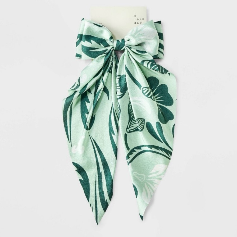 Floral Double Bow Hair Barrette. Aqua Green. New - Picture 1 of 4